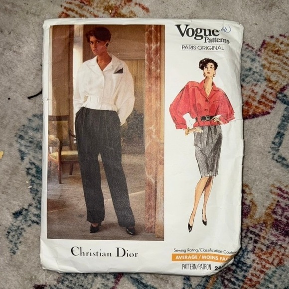 Set of 2 80s Vogue Christian Dior 2108 2448 Pattern Jacket Pants Skirt sz12-16 - Picture 2 of 8